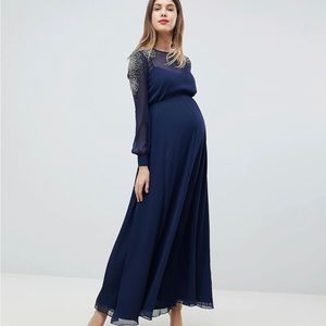 ASOS DESIGN Maternity Sheer Sleeve Maxi Dress with Embellished Shoulder Detail